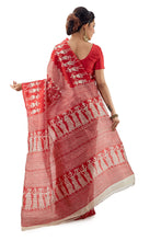 Red Block Printed Murshidabadi Pure Silk - Saree