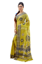 Lime Green Dhaniakhali Tant Saree With Gorgeous Thread Work - Saree
