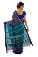 Grey Begumpuri Handloom Designer Saree With Blue Border - Saree