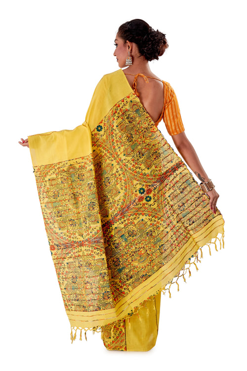Yellow-Madhubani-Cotton-Designer-Saree-SNHK1403-4