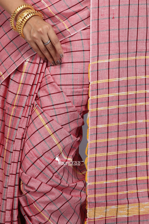Pink Khesh Handloom Saree With Checks - Saree