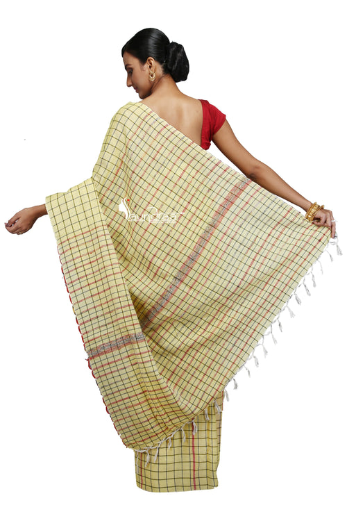 Yellow Khesh Handloom Saree With Checks - Saree