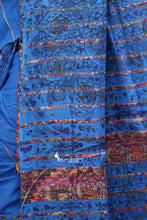 Madhubani Work On Blue Cotton Khesh Saree - Saree