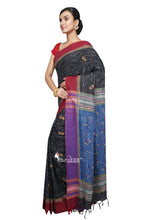 Black & Blue- Handloom Soft Cotton Khesh - Jam Kantha - Saree