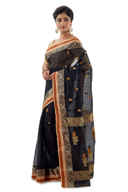 Black Handloom Traditional Tangail Tant - Saree