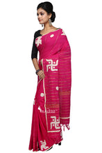 Pink Cotton Handloom With Applique Work - Saree