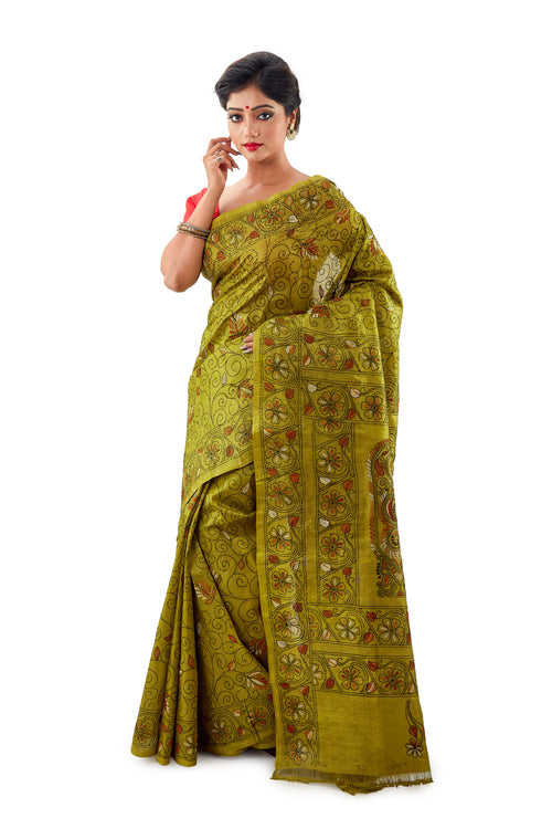 Murshidabad Pure Silk Saree With Thread Work - Saree