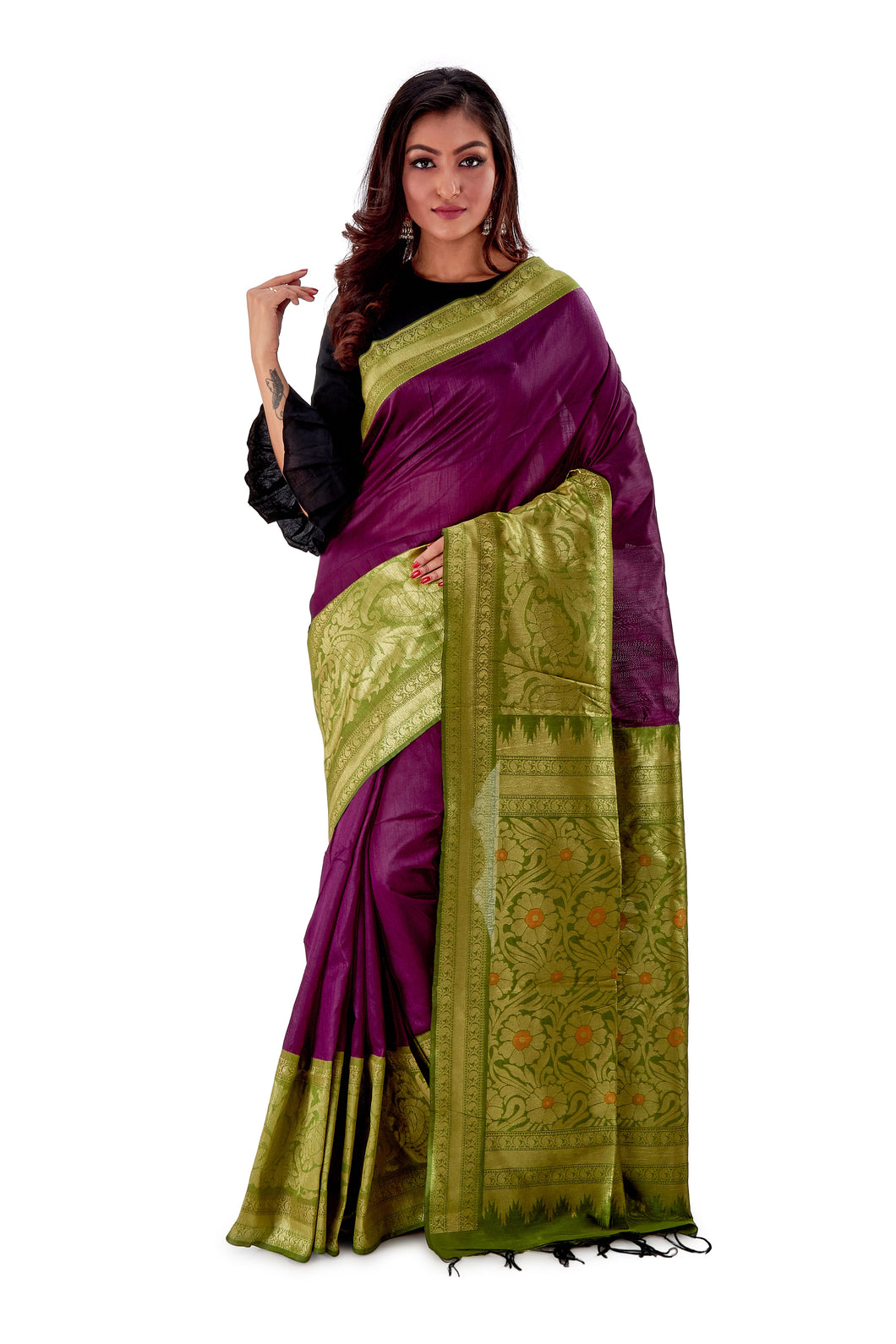 Violet-base-with-green-heavy-work-aanchal-resham-suti-SNCS1101-1