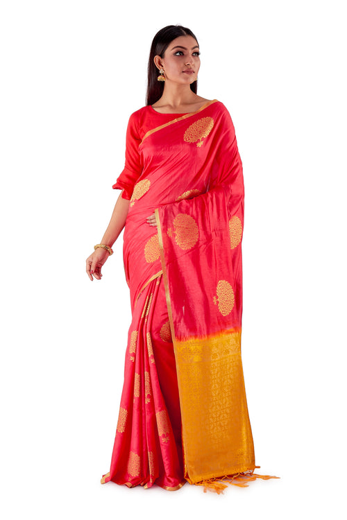 Arvind Creation Women kumari silk Saree Golden Lace Work Border With Plain  Blouse Piece (Red (Multi Border)) : Amazon.in: Fashion