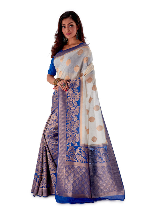 White-base-with-blue-aanchal-and-Golden-zari-all-body-zari-work-saree-SNCS1119-3