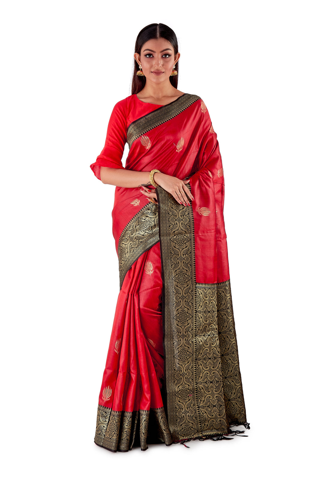 Red-base-with-Black-aanchal-and-Golden-zari-all-body-zari-work-saree-SNCS1121-1