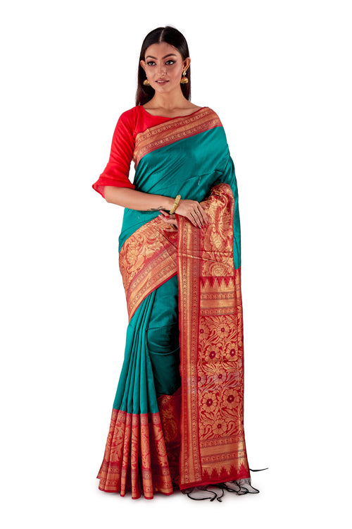 Green-base-with-Red-aanchal-and-Golden-zari-all-body-zari-work-saree-SNCS1125-2