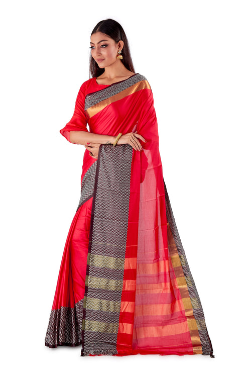 Red-&-black-block-printed-resham-suti-saree-SNCS1127-3