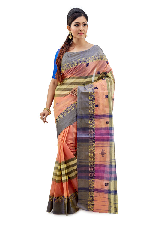 Multi-Coloured Traditional Dhaniakhali Tant Saree - Saree