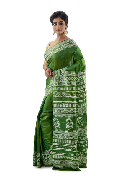 Emerald Green Murshidabadi Pure Silk - Saree