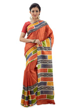 Orange Murshidabadi Pure Silk With Multi-Coloured Box Anchal - Saree