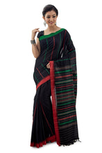 Black Begumpuri Handloom Designer Saree Green-Red Ganga-Jamuna Border - Saree