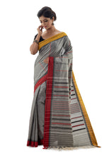 Grey Begumpuri Handloom Designer Saree With Red And Yellow Ganga-Jamuna Border - Saree