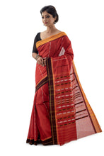 Red Begumpuri Handloom Designer Saree With Orange And Black Ganga-Jamuna Border - Saree