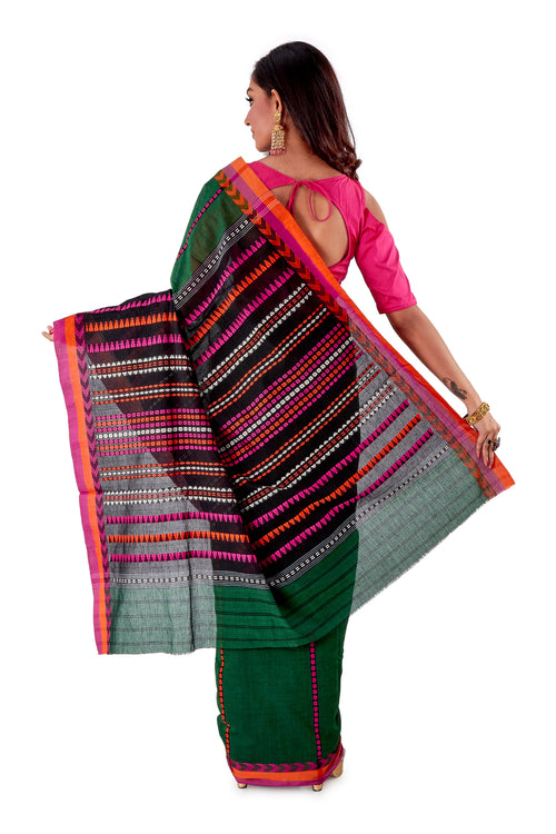 Green-base-with-orange-and-pink-Border-Designer-Begumpuri-Saree-SNHB1704-4