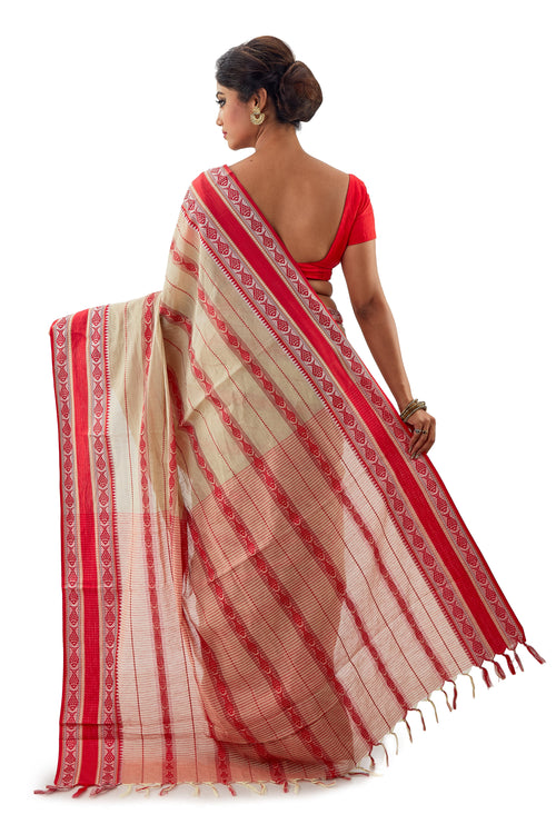 Off-White Begumpuri Handloom Designer Saree With All Body Fish Work - Saree