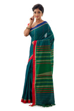 Green Begumpuri Handloom Designer Saree With Red And Blue Ganga-Jamuna Border - Saree