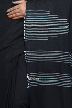 Black Cotton Handloom With Hand-Stitched Khesh - Saree