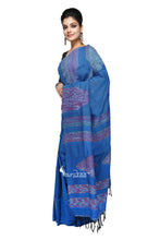 Blue Cotton Handloom With Hand-Stitched Khesh - Saree