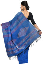 Blue Cotton Handloom With Hand-Stitched Khesh - Saree