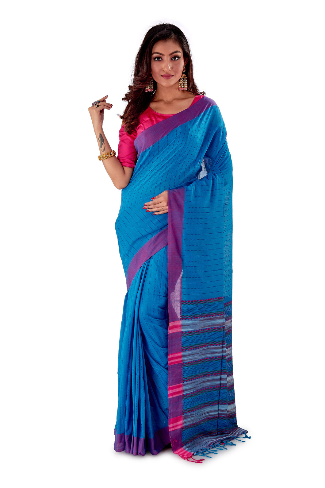 Blue-Begumpuri-Cotton-Designer-Saree-SNHK1203-1