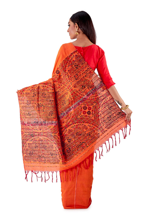 Orange-Madhubani-Cotton-Designer-Saree-SNHK1401-4
