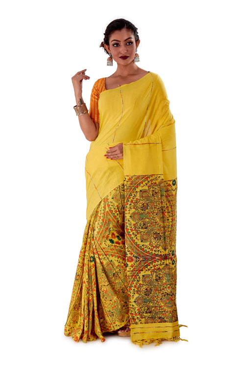 Yellow-Madhubani-Cotton-Designer-Saree-SNHK1403-2