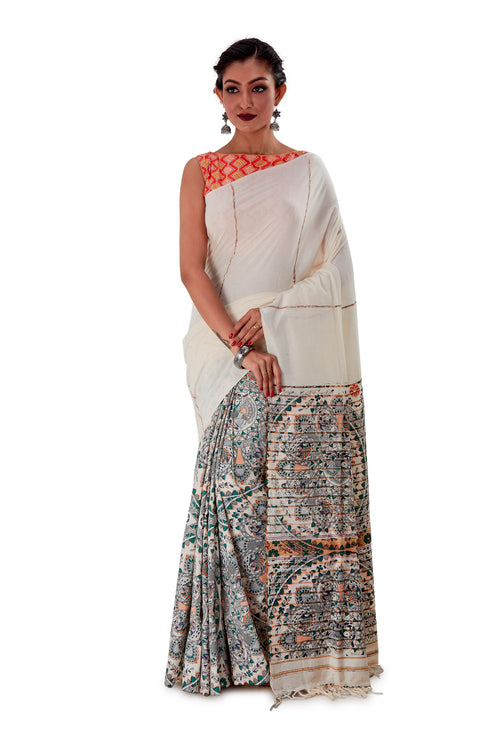 Grey-Madhubani-Cotton-Designer-Saree-SNHK1404-2