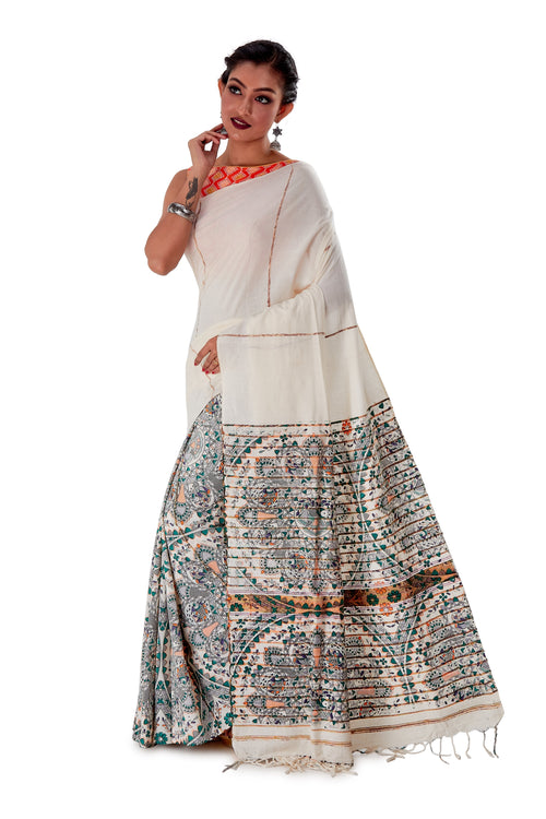 Grey-Madhubani-Cotton-Designer-Saree-SNHK1404-3