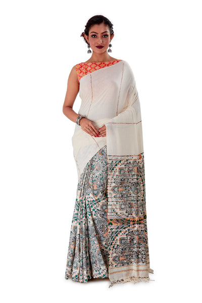 Grey-Madhubani-Cotton-Designer-Saree-SNHK1404-1