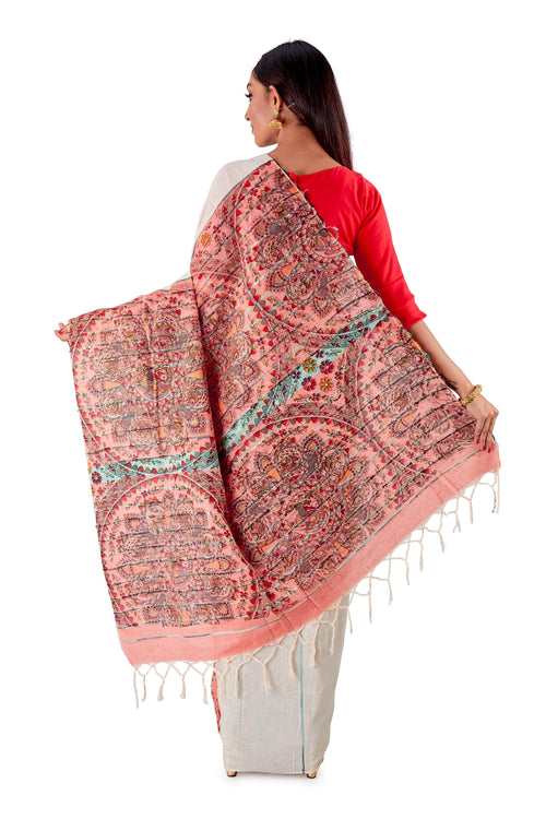 White-&-Red-Madhubani-Cotton-Designer-Saree-SNHK1405-4