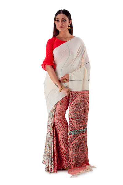 White-&-Red-Madhubani-Cotton-Designer-Saree-SNHK1405-1