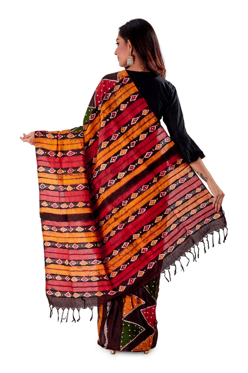 Multi-coloured-Batik-Cotton-Designer-Saree-SNHK1501-4