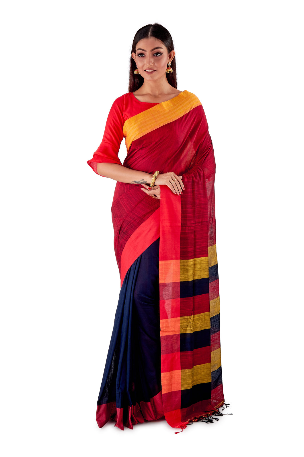 Multi-coloured-Khadi-Cotton-Designer-Saree-SNHK1601-1