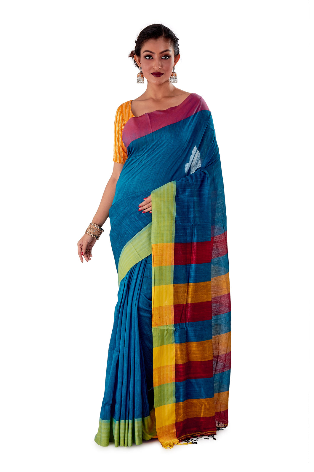 Multi-coloured-Khadi-Cotton-Designer-Saree-SNHK1602-1