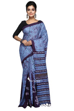 Blue & Black Batik Khesh With Floral Work - Saree