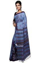 Blue & Black Batik Khesh With Floral Work - Saree