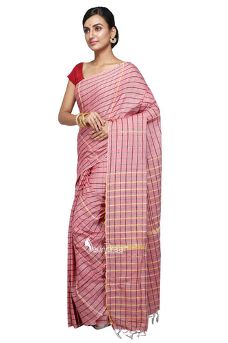 Pink Khesh Handloom Saree With Checks - Saree