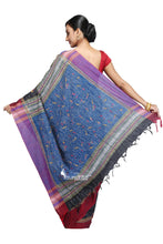 Black & Blue- Handloom Soft Cotton Khesh - Jam Kantha - Saree