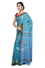 Blue - Handloom Soft Cotton Khesh - Jam Kantha - Saree
