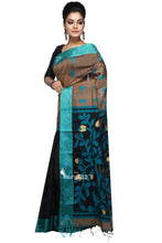 Black & Green Handloom Cotton Saree - Saree