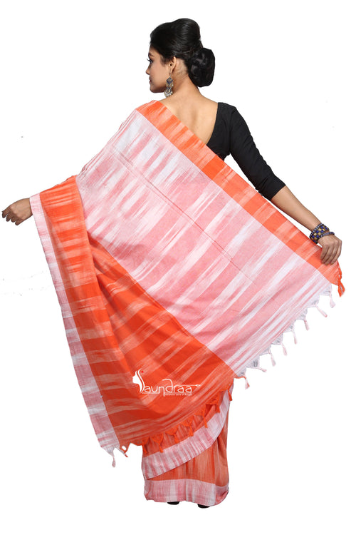 Orange Handloom Cotton Khadi Saree - Saree