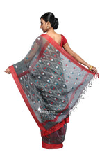 Grey Red Designer Handloom Saree - Saree