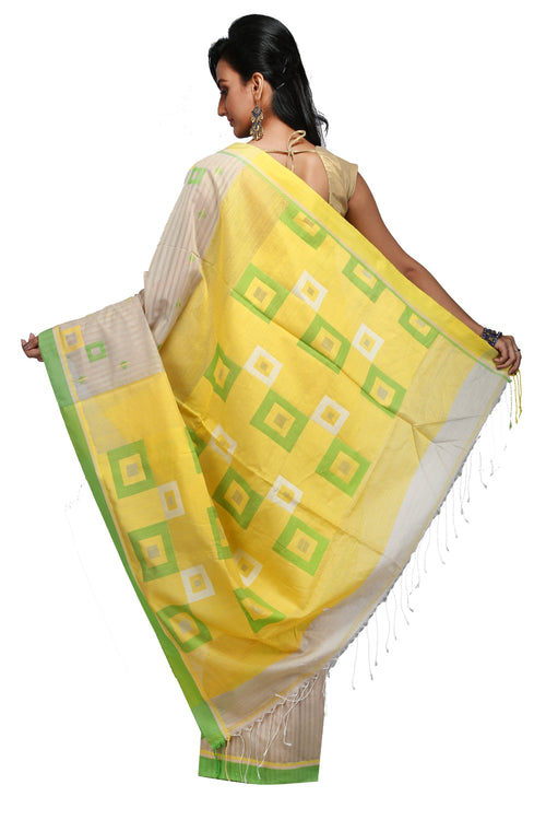 Golden Handloom Mixed Cotton Box Design Saree - Saree