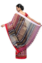 Pink Handloom Linen Block Printed Saree - Saree